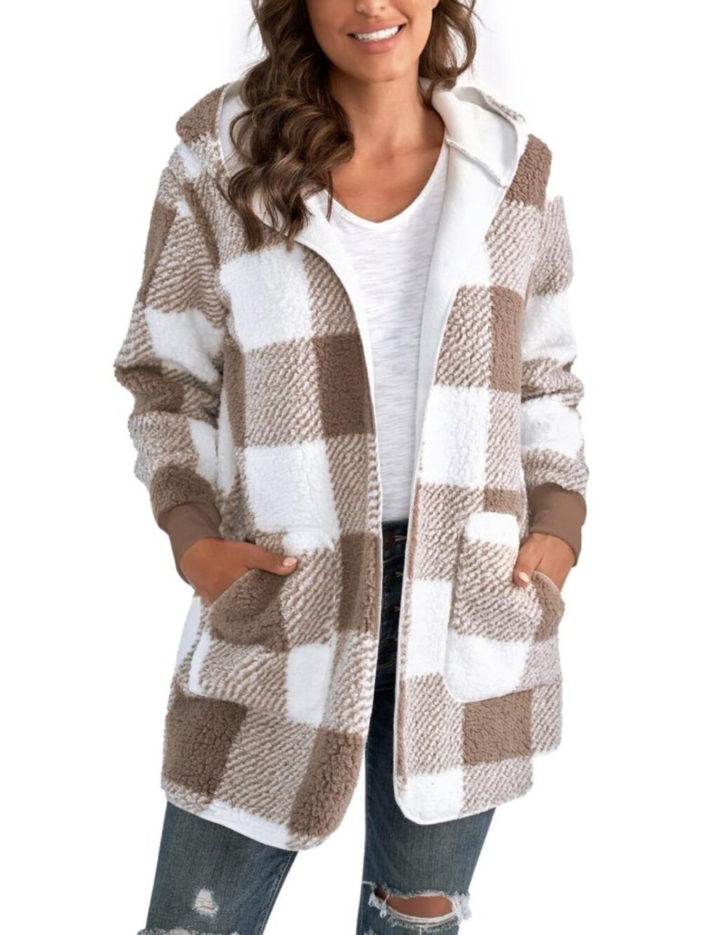 Cozy Women's Sherpa Open Front Cardigan Sweater with Pockets - Perfect for Fall!